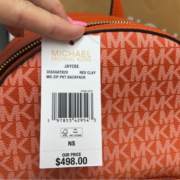 Michael Kors Signature Orange Backpack - Picture 6 of 9